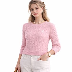 Lauren Ralph Lauren Petit Pink Cable Knit Sweater petit Small  Academia Preppy